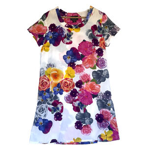 Angie Floral Tropical Resort Mini Sun Dress Size L Beach Vaca Cottage Feminine